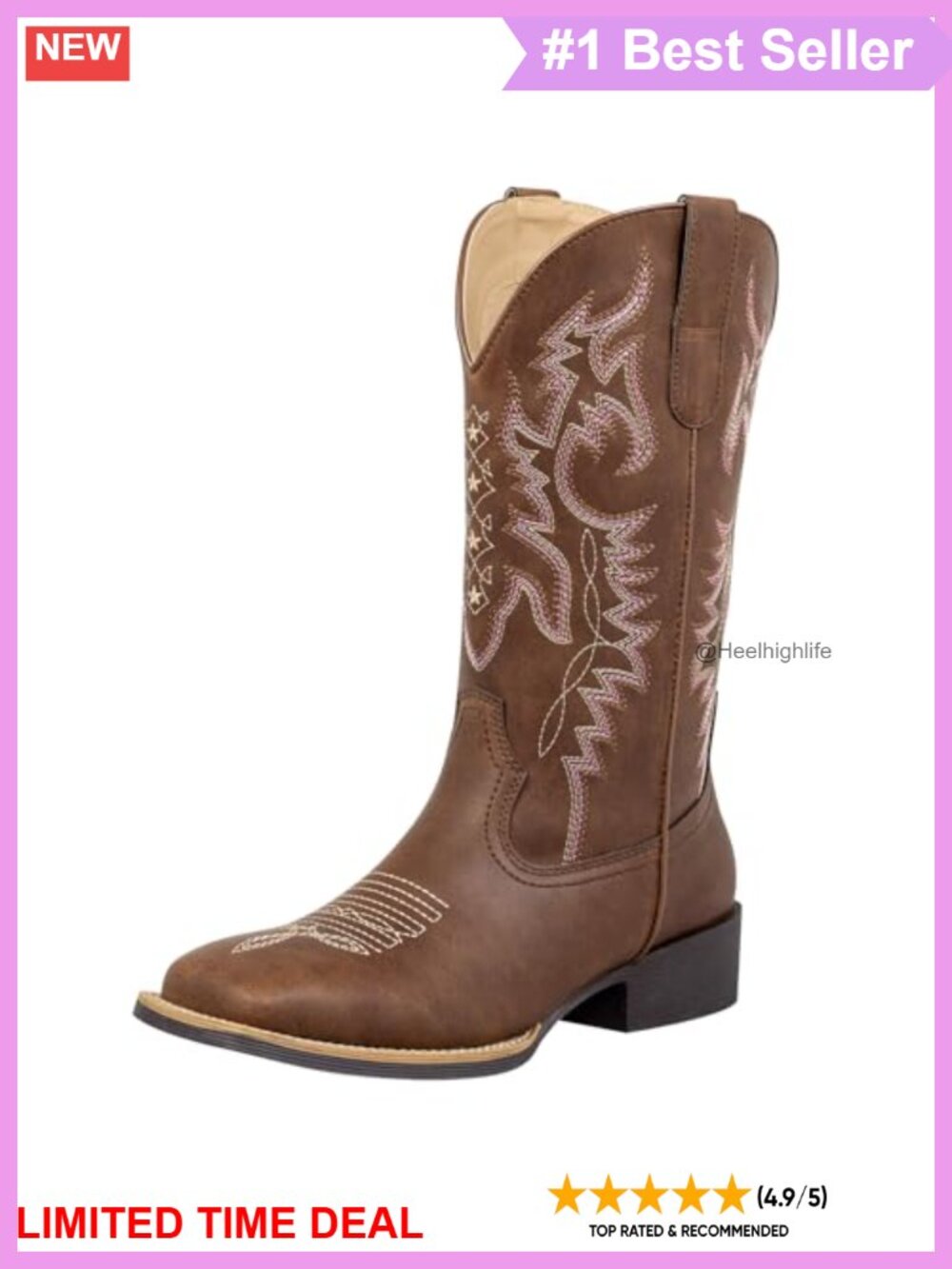 Square Toe Cowboy Boots Women Wide Calf Faux Leather Mid-Calf Western